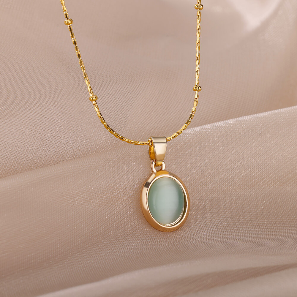 Fashion Stone Opal Oval Neckla - Birth Flower Necklace 评论和价格