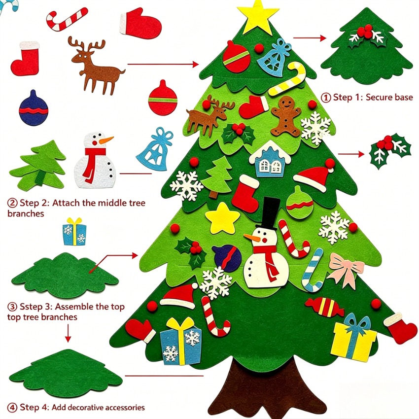 DIY Felt Christmas Tree with D - Family Tree Print 评论和价格